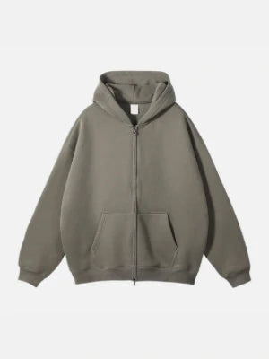 ESSENTIAL DOUBLE ZIP HOODIE - KHAKI