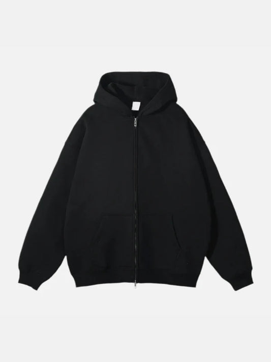ESSENTIAL DOUBLE ZIP HOODIE - BLACK