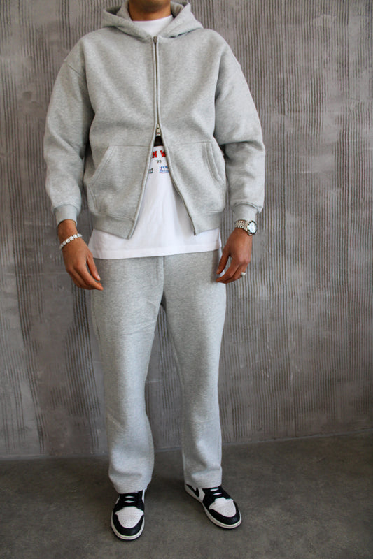 ESSENTIAL DOUBLE ZIP HOODIE - GREY