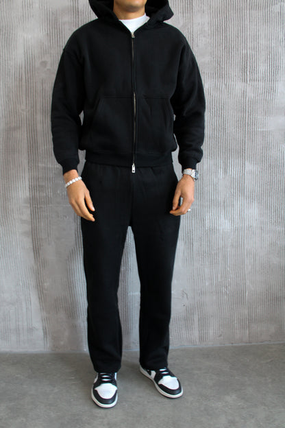 ESSENTIAL DOUBLE ZIP HOODIE - BLACK