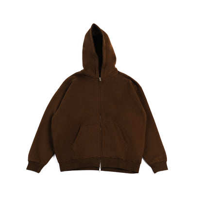 ESSENTIAL DOUBLE ZIP HOODIE - BROWN