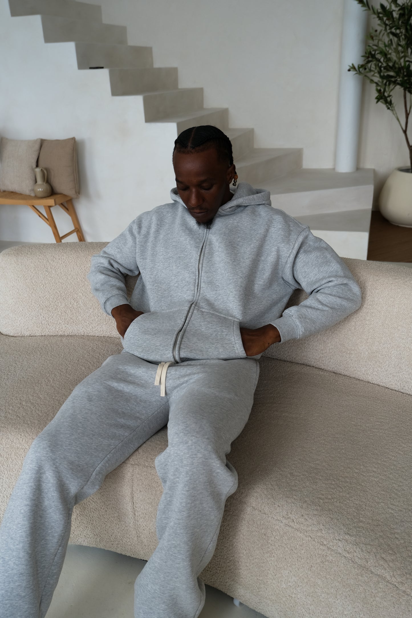 ESSENTIAL DOUBLE ZIP HOODIE - GREY