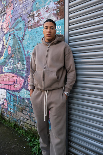 ESSENTIAL DOUBLE ZIP HOODIE - KHAKI