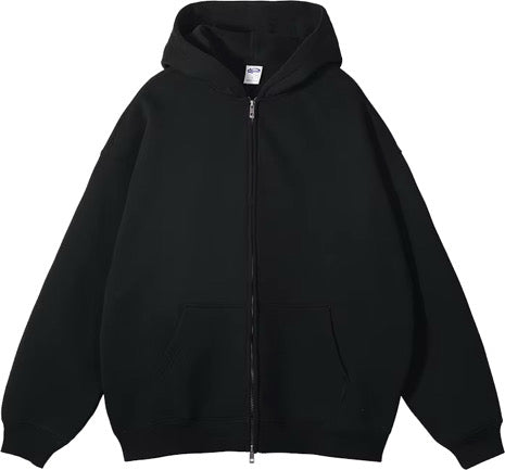 ESSENTIAL DOUBLE ZIP HOODIE - BLACK