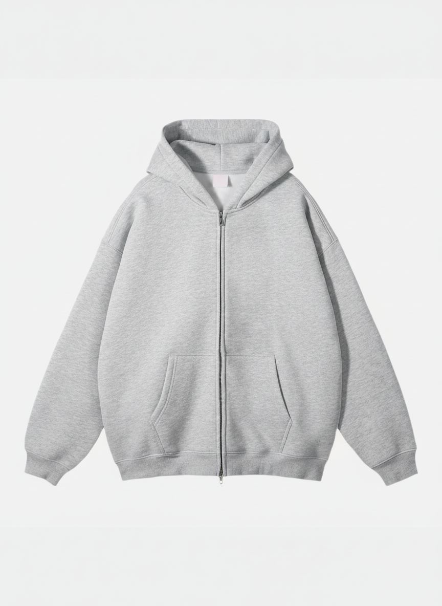 RELAXED FIT DOUBLE ZIP HOODIE - GREY