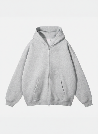 RELAXED FIT DOUBLE ZIP HOODIE - GREY