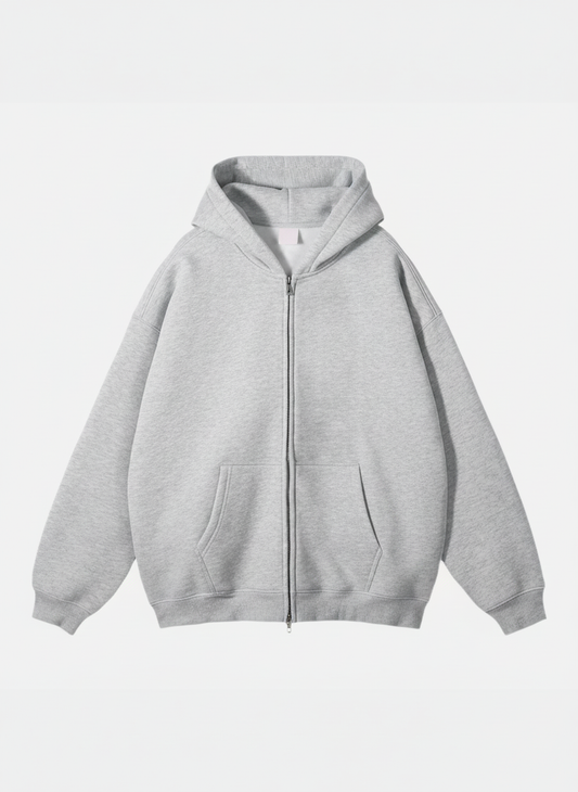 RELAXED FIT DOUBLE ZIP HOODIE - GREY